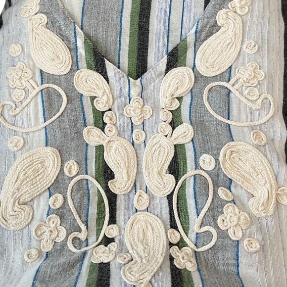 Soft Surroundings Blue Green Striped Embroidered Tunic Top Cotton Blend Medium - Picture 8 of 10